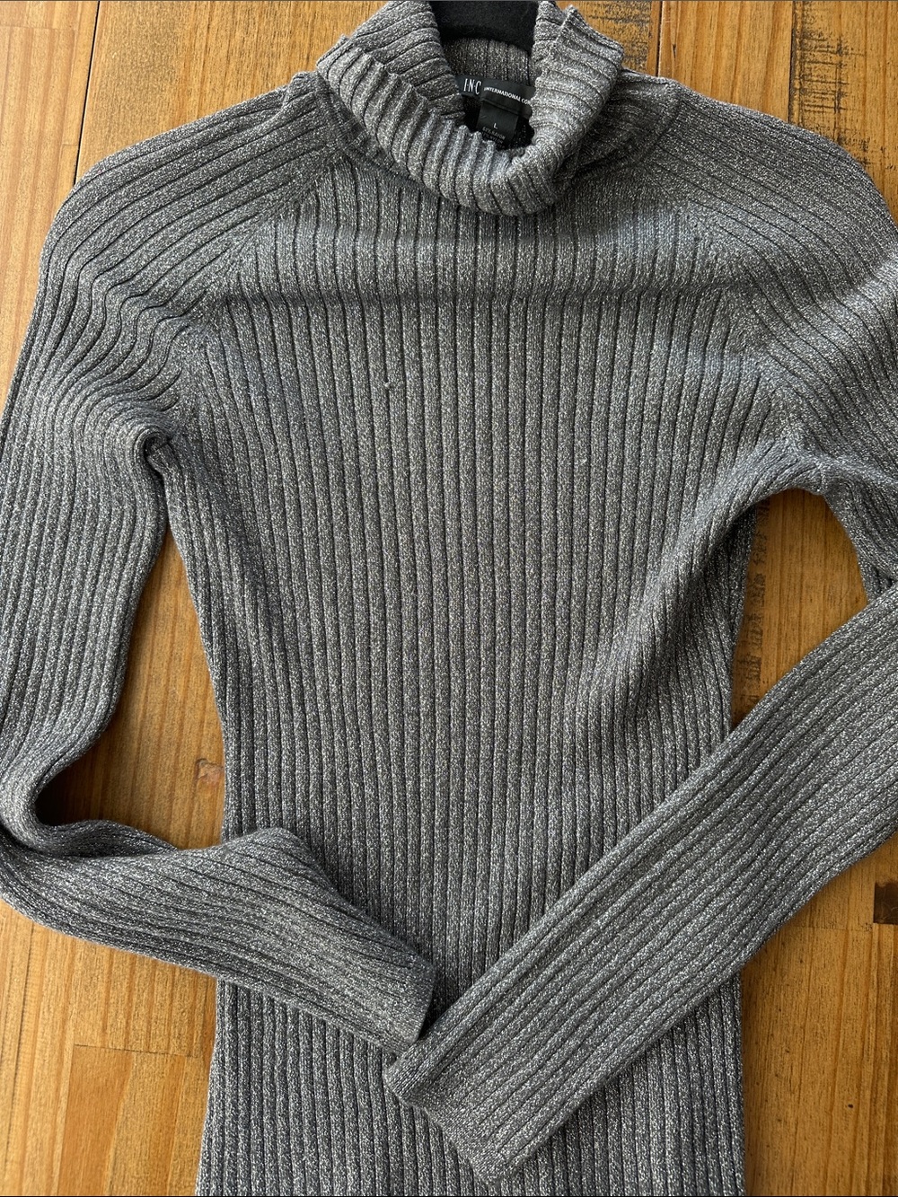 INC International Concepts Ribbed Charcoal Gray Turtleneck Sweater
